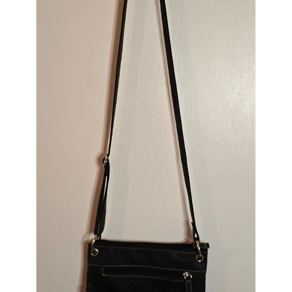 Rosetti Black Crossbody Multipocket Vegan Leather Bag with Contrast Stitching
